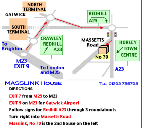 Map showing Masslink Guest House, Gatwick
